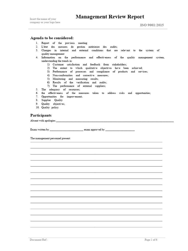 ISO 9001:2015 Management Review Agenda | PDF | Quality Management | Audit