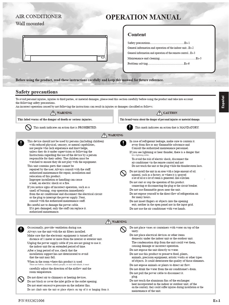 User Manual and Operation of The Fujitsu Asy 35ui LLCC Air Conditioner | PDF | Air Conditioning ...