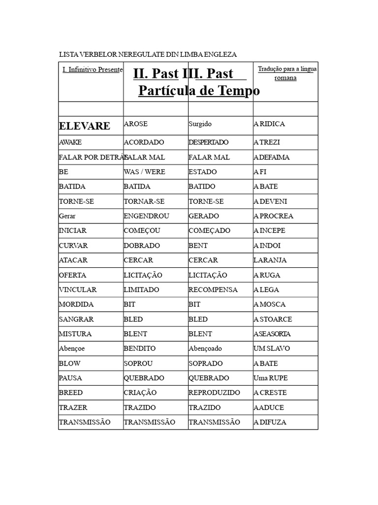 Lista de Verbos Irregulares em Inglês | PDF | Linguística