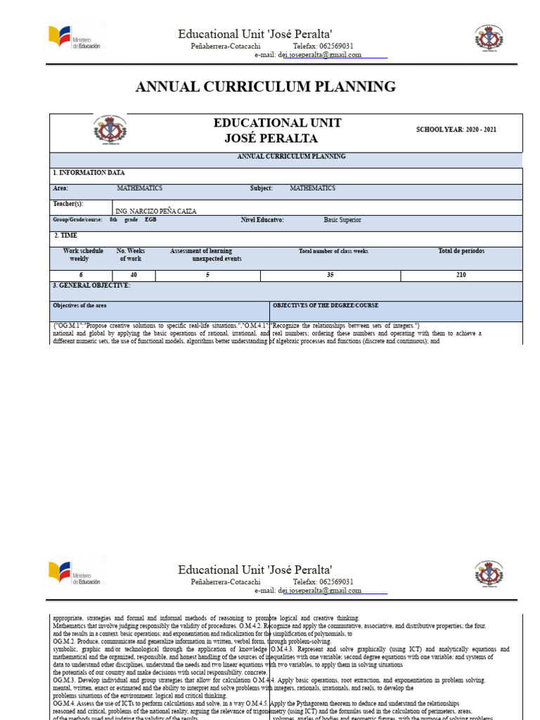 8th Grade Mathematics Curriculum Plan | PDF | Algebra | Equations