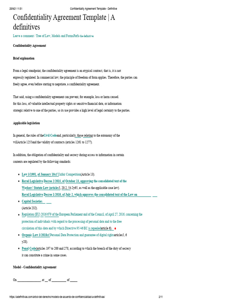 Definitive Confidentiality Agreement Template | PDF | Confidentiality ...