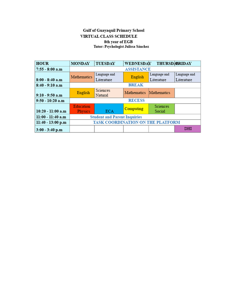 8TH Grade Class Schedule Updated | PDF