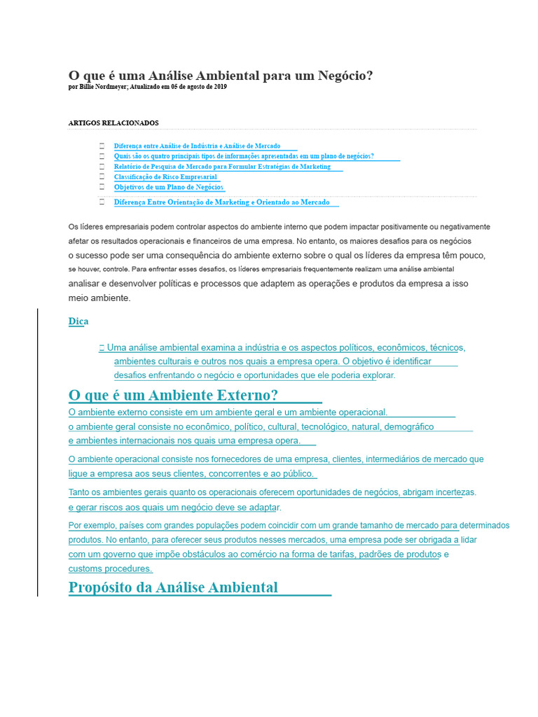 O Que É Uma Análise Ambiental para Um Negócio | PDF | Análise SWOT ...