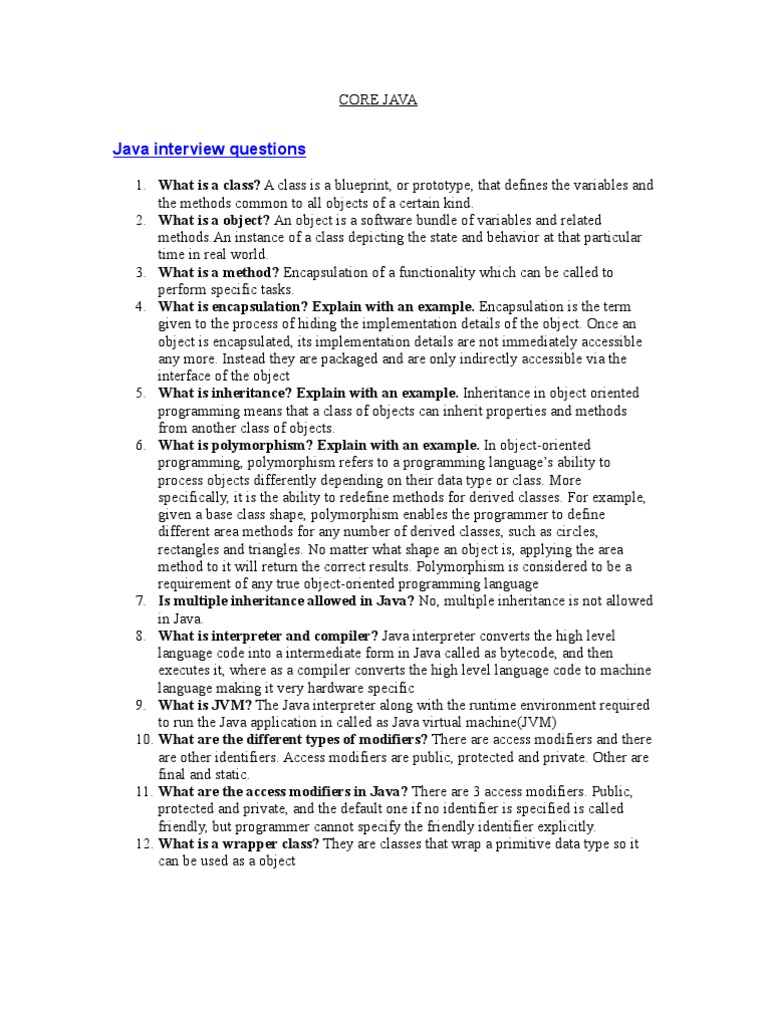 Core Java Interview Questions Guide | PDF