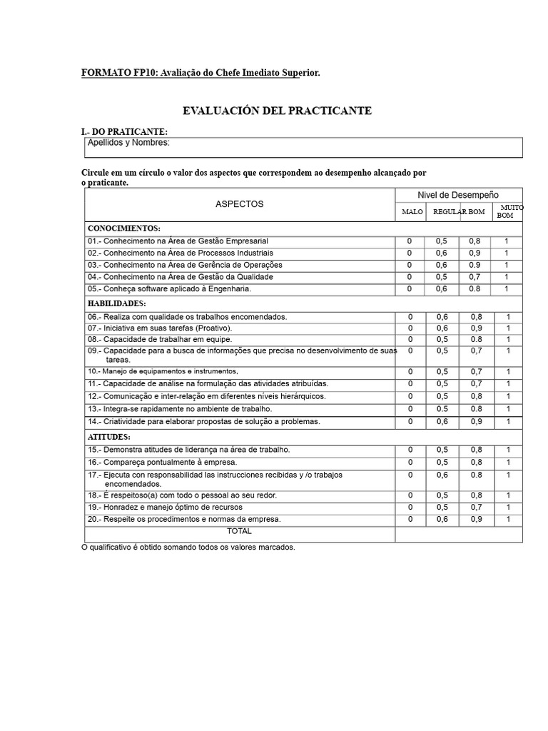 FP10-Avaliação do Chefe | PDF
