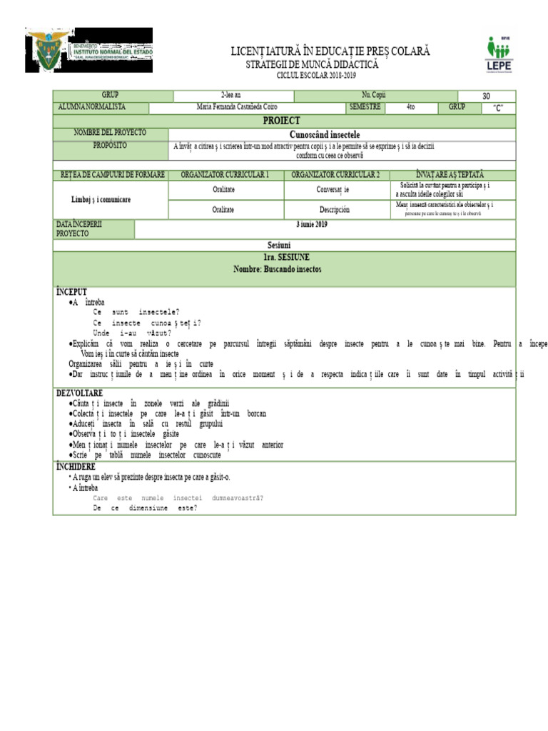 Proiect Cunoscând Insectele | PDF
