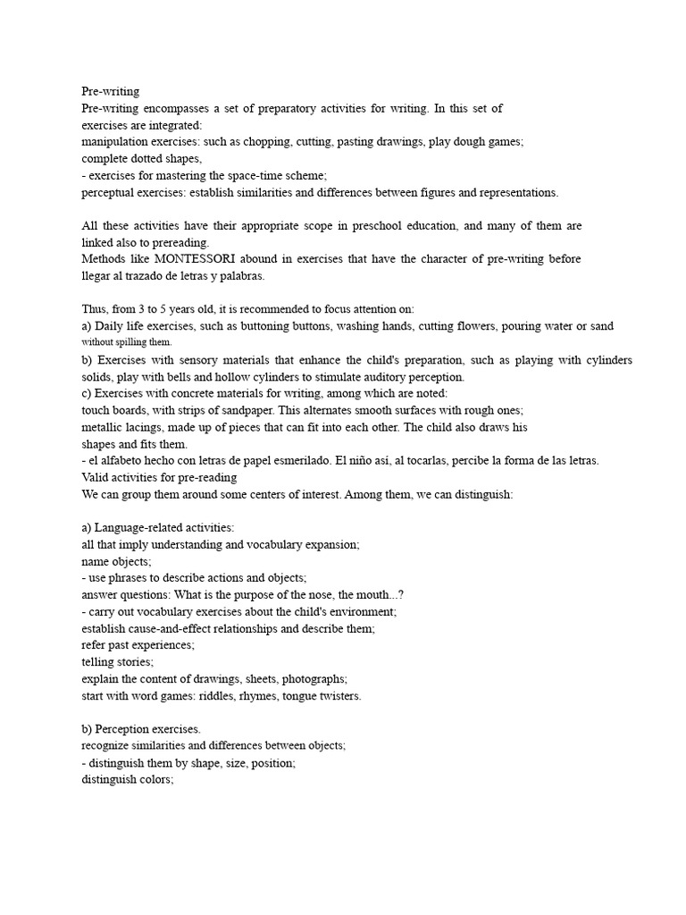 Pre-Writing Montessori Method | PDF | Perception | Drawing