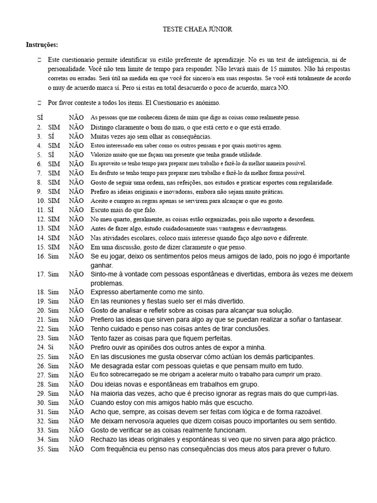 TEST CHAEA JUNIOR | PDF