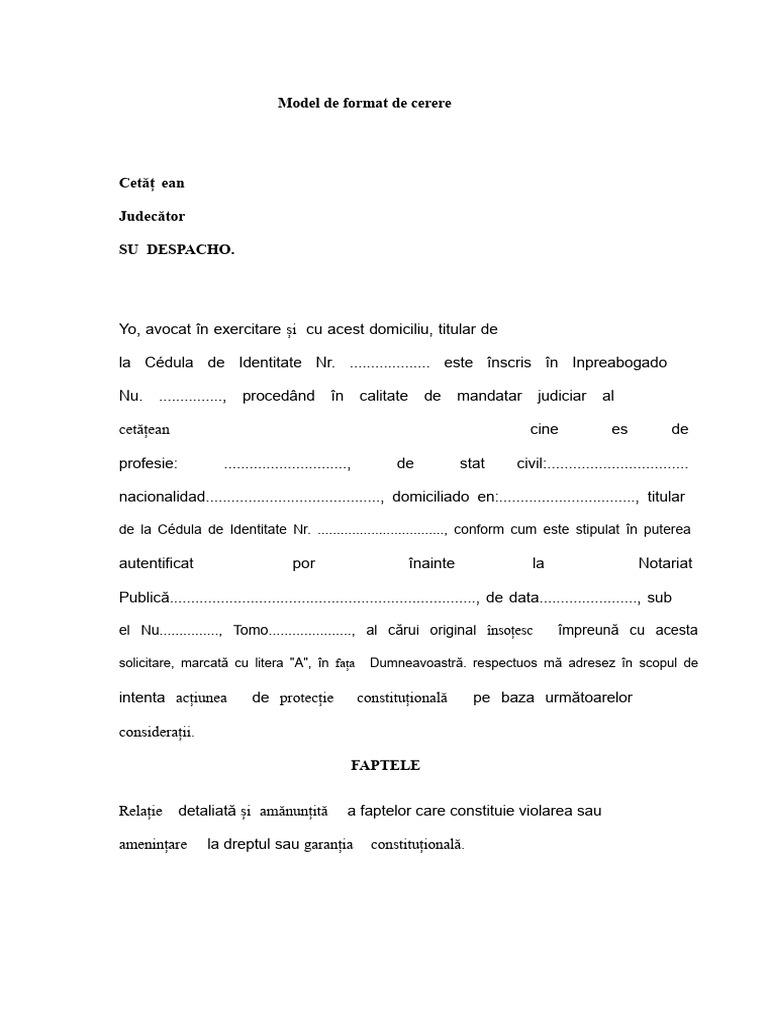 Model de Formular de Solicitare AMPARO | PDF