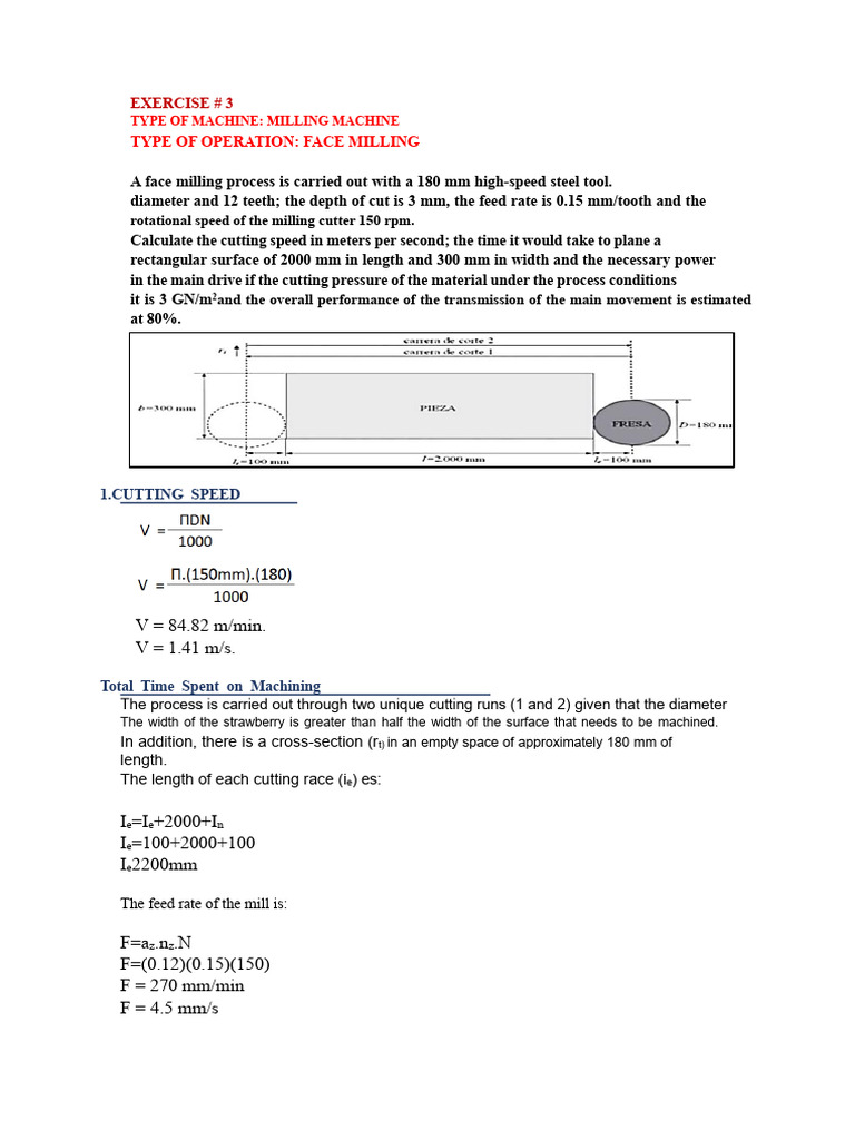 Exercises On Milling Machine | PDF