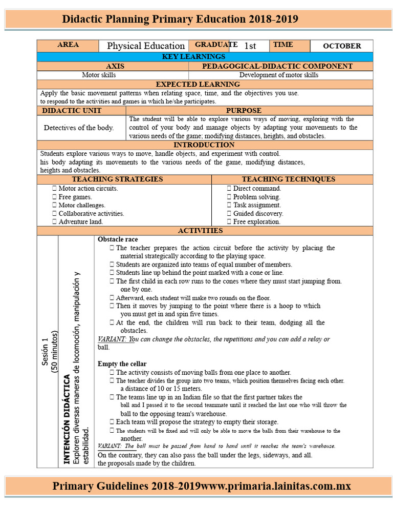 Primary Education Didactic Planning 2018-2019 | PDF | Physical Education