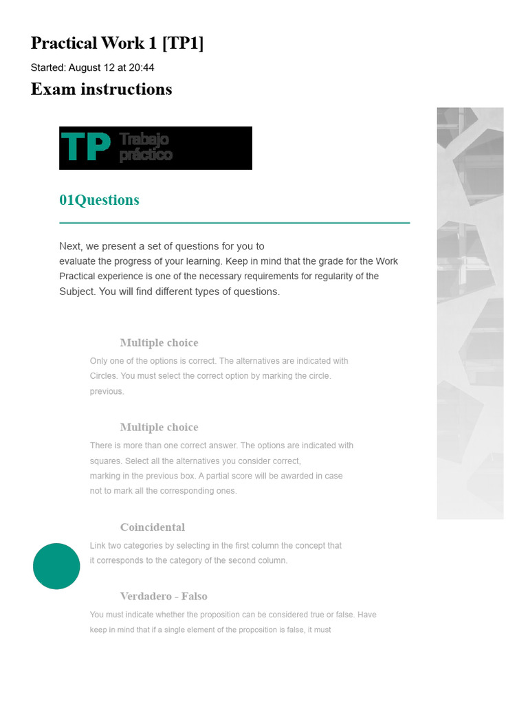 ORATORY Exam - Practical Work 1 (TP1) | PDF | Vowel | Multiple Choice
