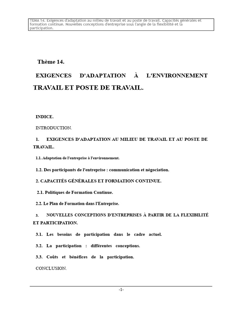 Adaptation au travail et formation continue PDF Business Chômage — free download