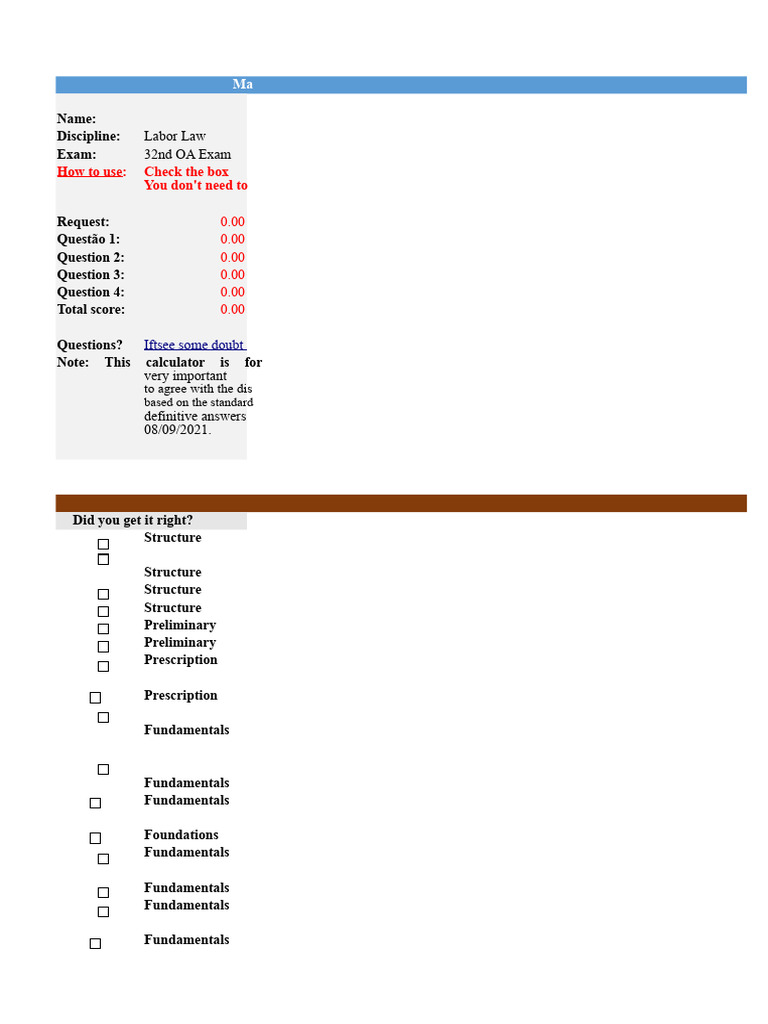 Labor Law Grade Calculator for OAB Exam | PDF | Justice | Crime & Violence