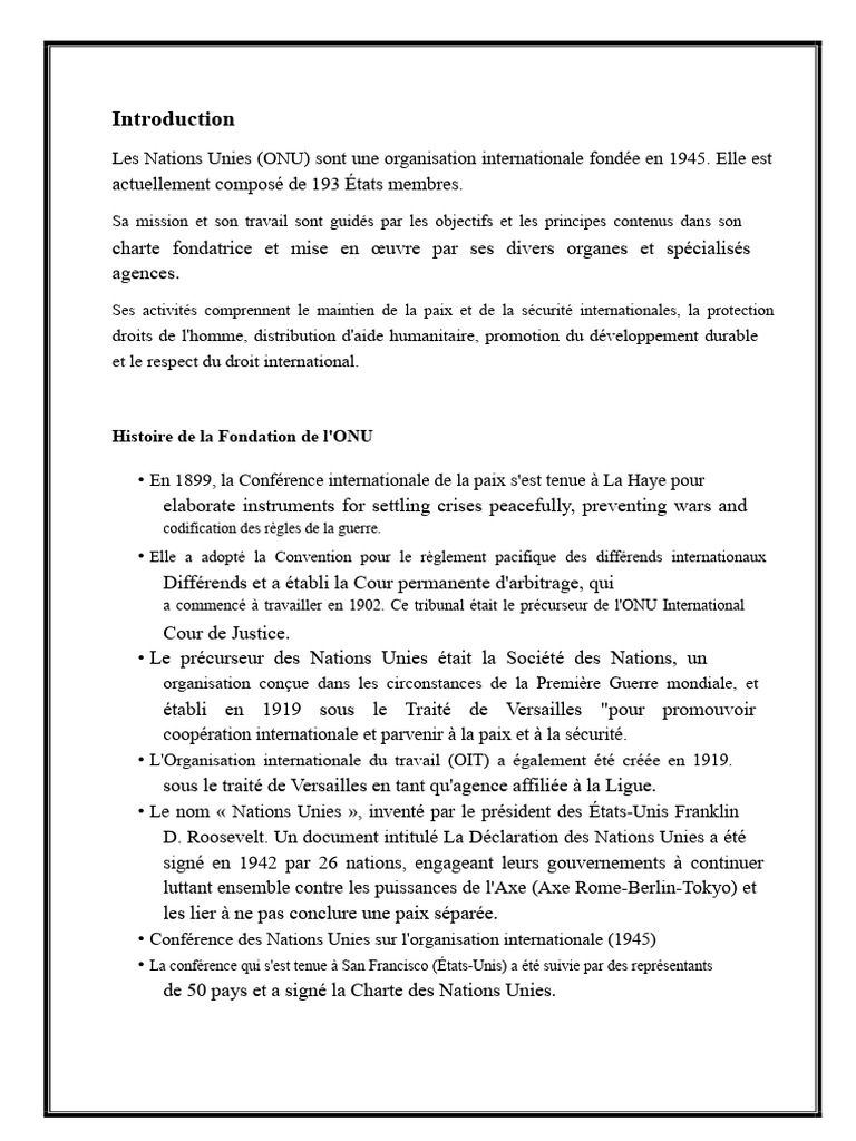 Histoire et organes des Nations Unies | PDF | Nations unies | Relations ...