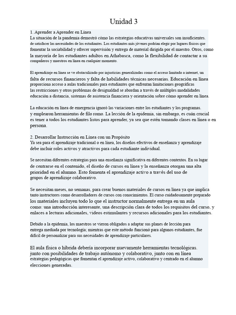 UNIDAD 3 LECCIONES DEL APRENDIZAJE EN LÍNEA - Copia-1 | PDF ...