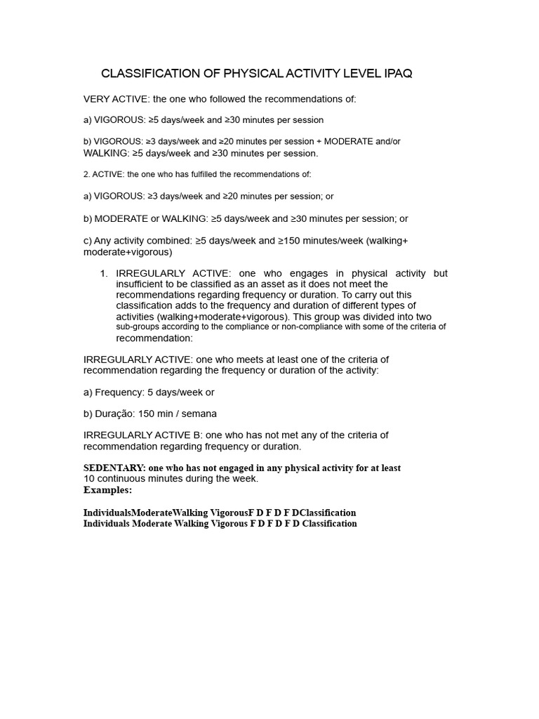 IPAQ Physical Activity Level Classification | PDF