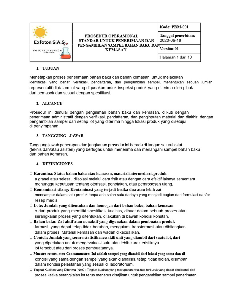 Prosedur Penerimaan dan Sampling Bahan | PDF