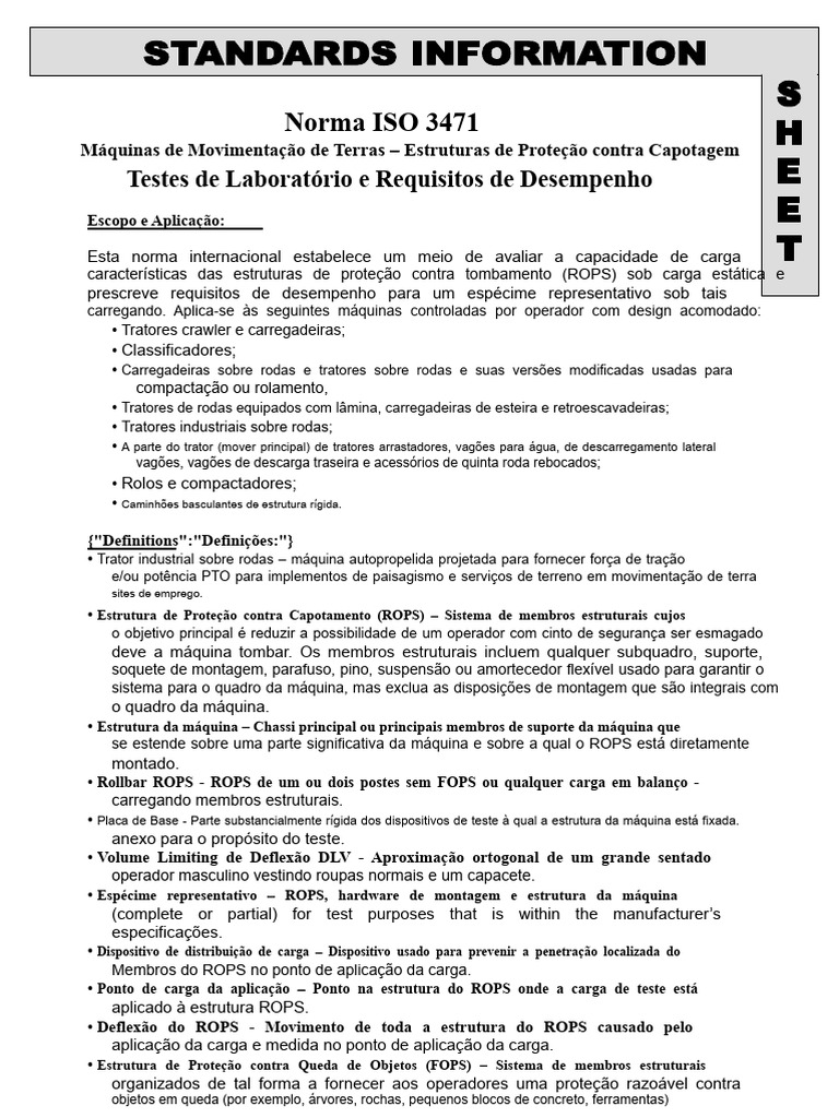 Norma ISO 3471: ROPS em Máquinas Pesadas | PDF | Trator | Máquinas