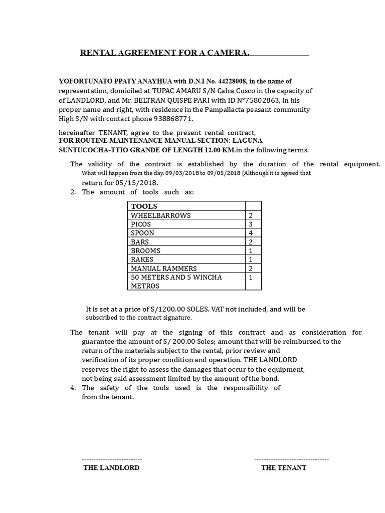 Tool Rental Agreement | PDF