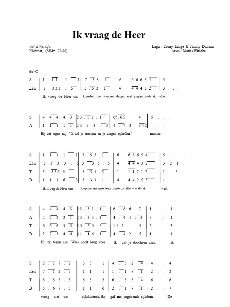 Ik Vraag de Heer (SATB) | PDF