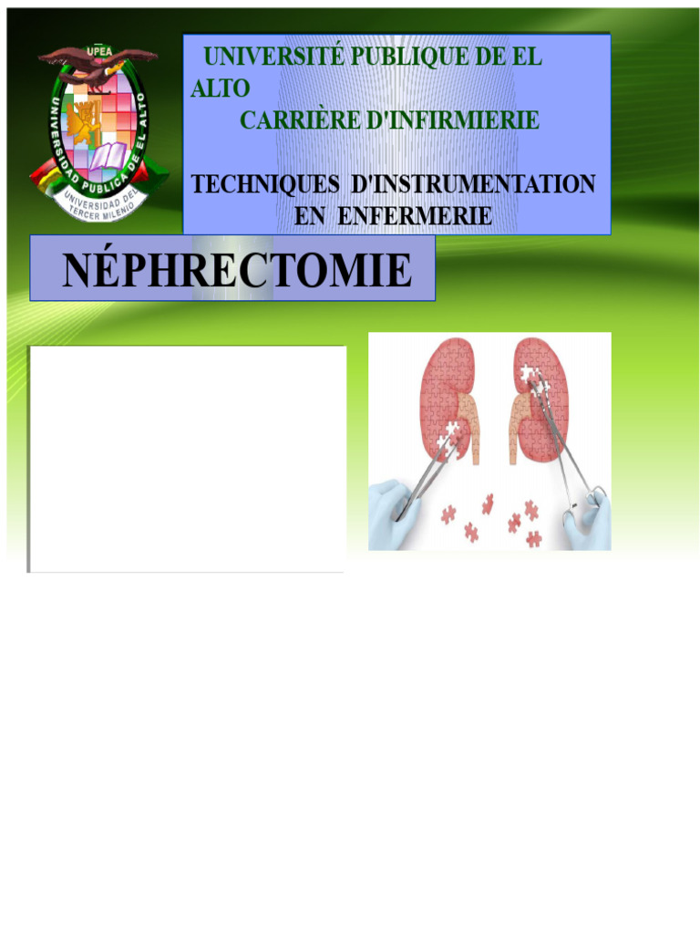 Techniques de néphrectomie en soins infirmiers PDF Rein Anesthésie — free download