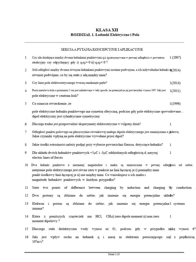 CBSE Klasa 12 Fizyka adunki Elektryczne I Pola PDF