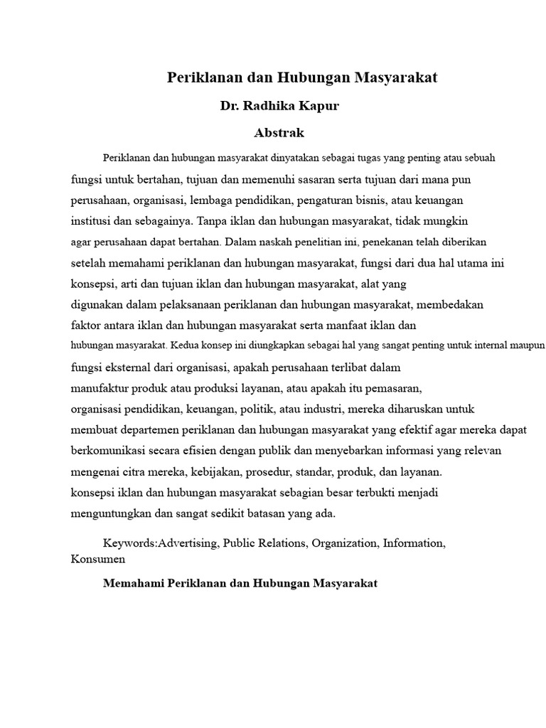 Periklanan dan Humas: Fungsi dan Manfaat | PDF