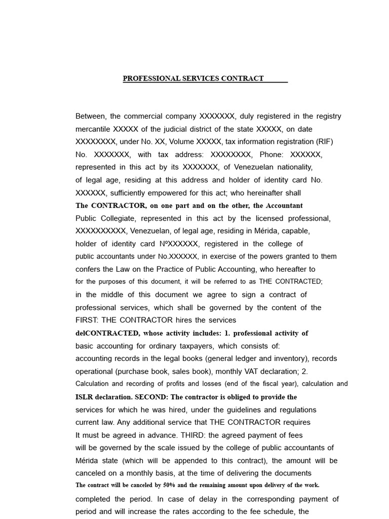 Professional Services Contract Template | PDF | Taxes | Government Finances