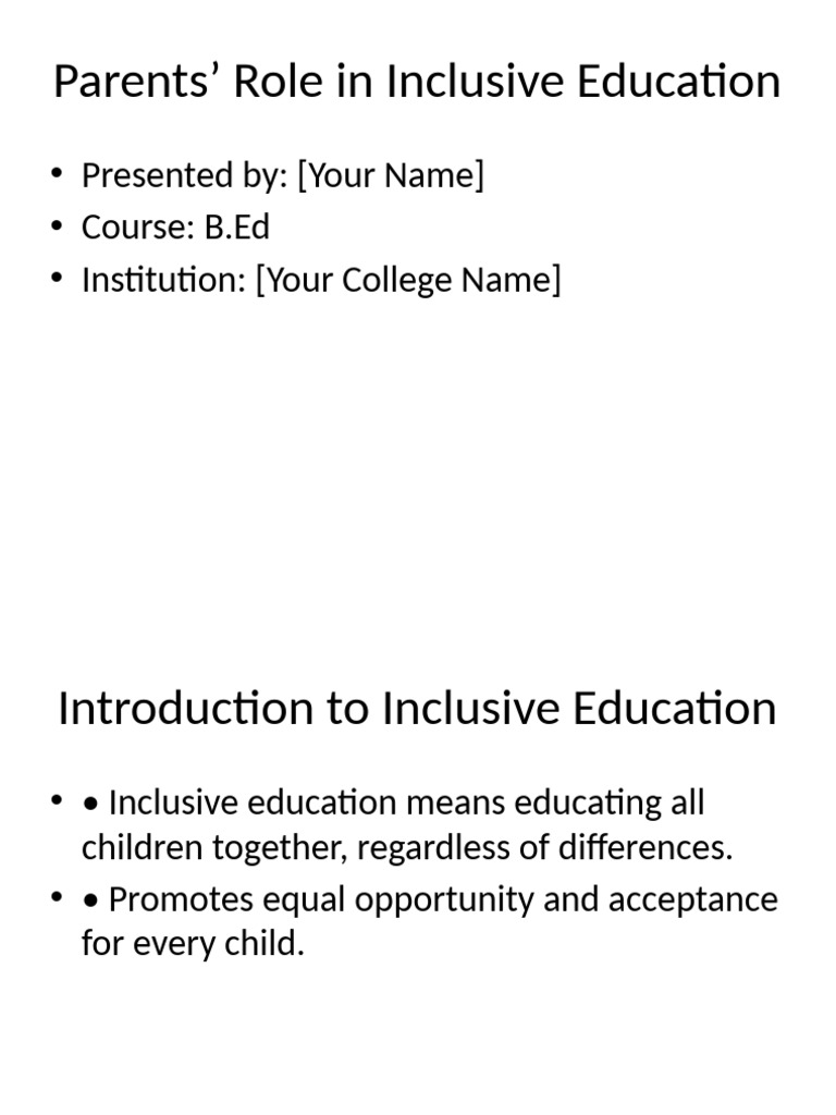 Parents Role in Inclusive Education | PDF