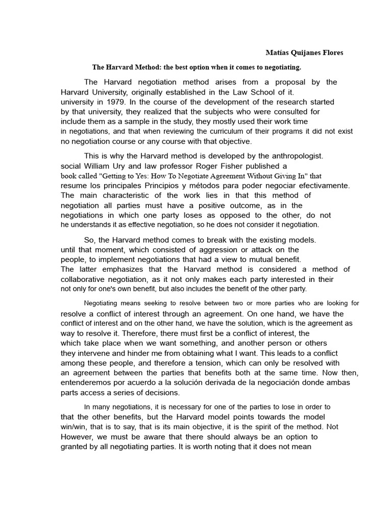 Harvard Negotiation Method Explained | PDF | Negotiation | Social ...