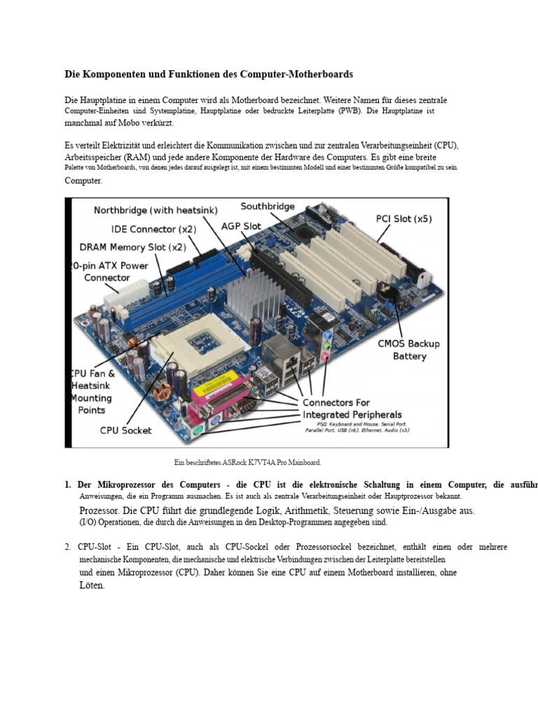 Motherboard-Komponenten Und Funktionen | PDF
