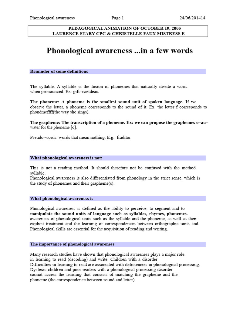 Phonological Awareness | PDF | Phoneme | Syllable