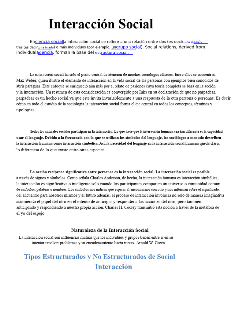 Tipos y Naturaleza de la Interacción Social | PDF | Sociología | Sociedad