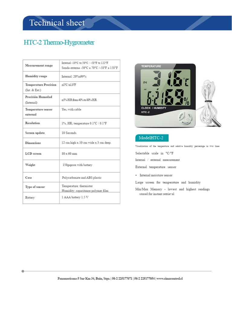 HTC-2 Thermo-Hygrometer Specs | PDF