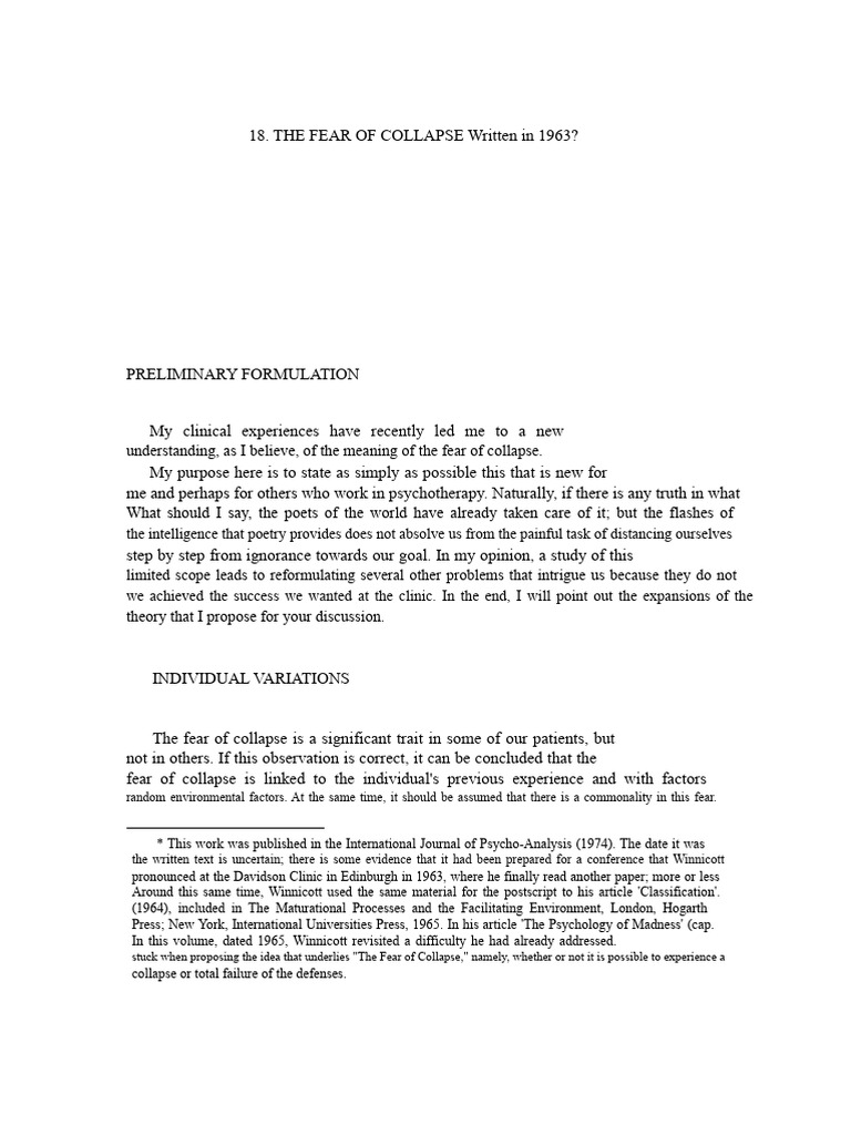 Understanding the Fear of Collapse in Therapy | PDF | Psychoanalysis ...