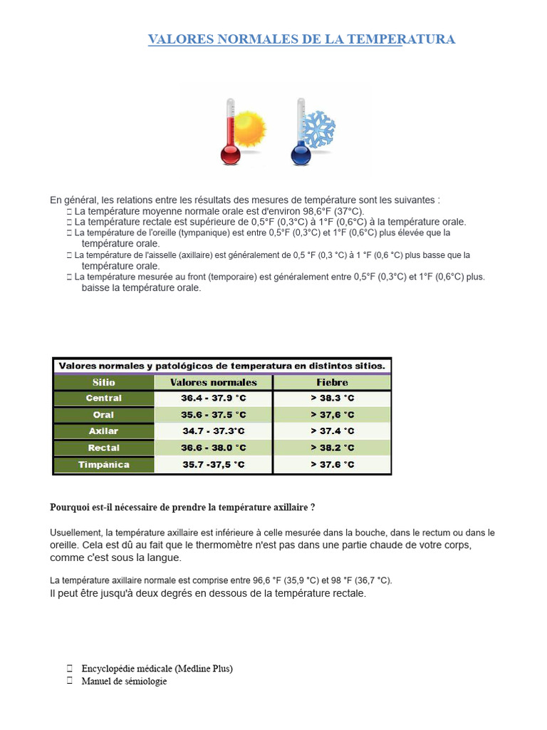 Valeurs normales de température corporelle PDF Fièvre Température — free download