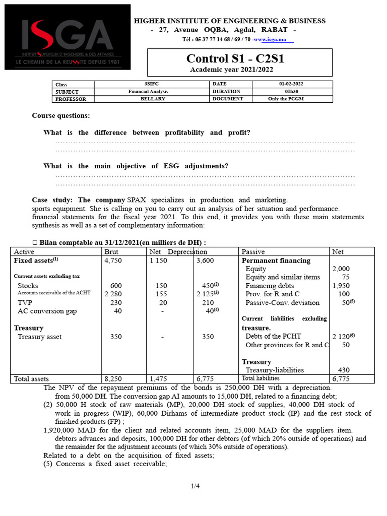 ISGA 3FC Financial Analysis Exam 2021 - 2022 | PDF | Equity (Finance ...