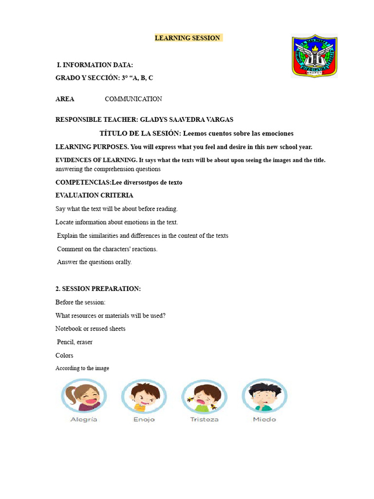 LEARNING SESSION 2 We Read Texts About Emotions. | PDF | Emotions ...