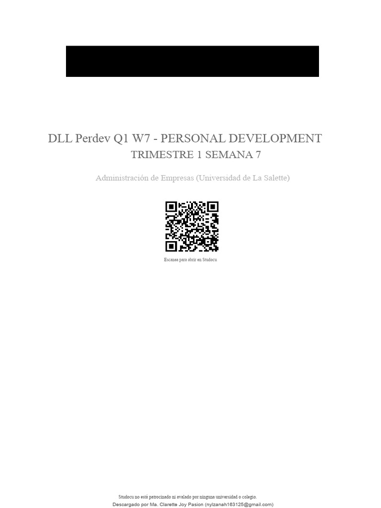 DLL Perdev q1 w7 Desarrollo Personal Trimestre 1 Semana 7 | PDF | Salud ...