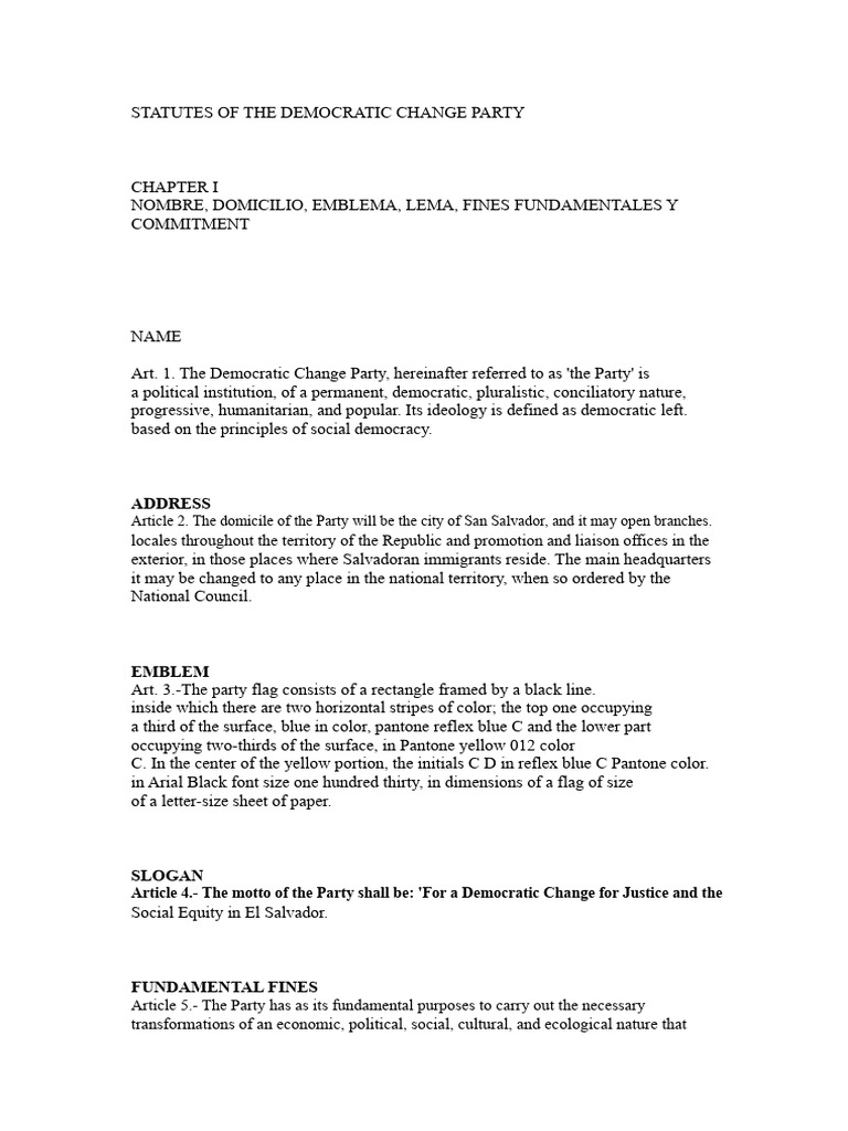 Democratic Change Party Statutes | PDF | United States Congress ...