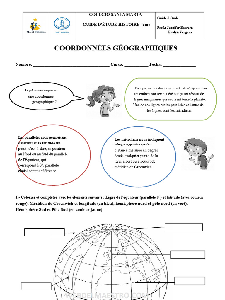 Guide d'étude sur les coordonnées géographiques | PDF | Latitude ...