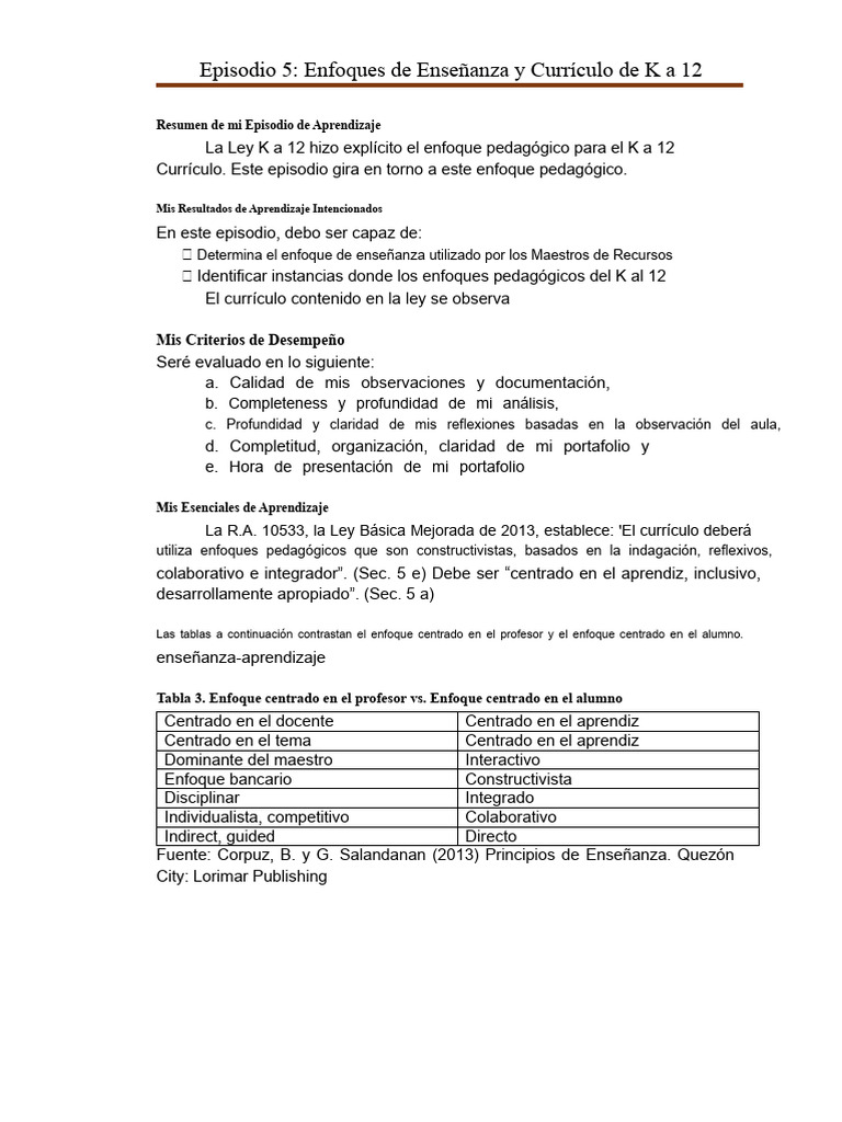 Enfoques Pedagógicos en K a 12 | PDF | Plan de estudios | Enseñando
