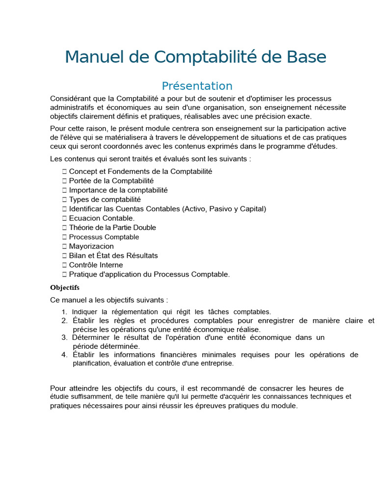 Manuel de Comptabilité de Base | PDF | Comptabilité | Bilan comptable