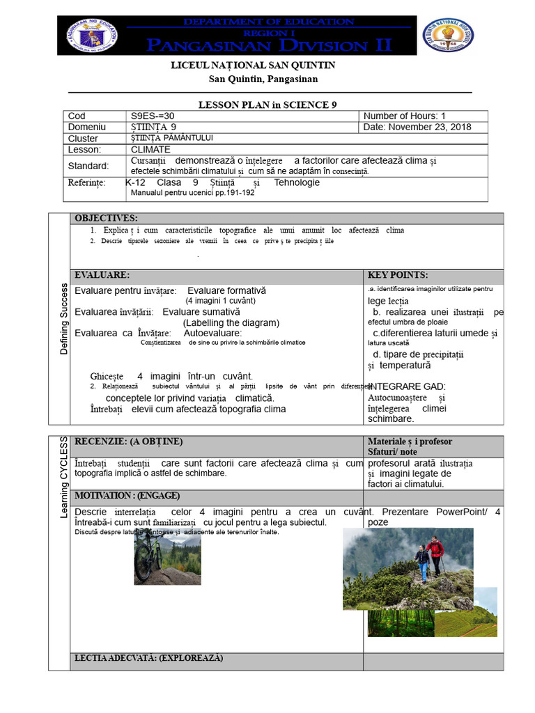 Plan de Lecție Pentru Clasa A 9-A | PDF