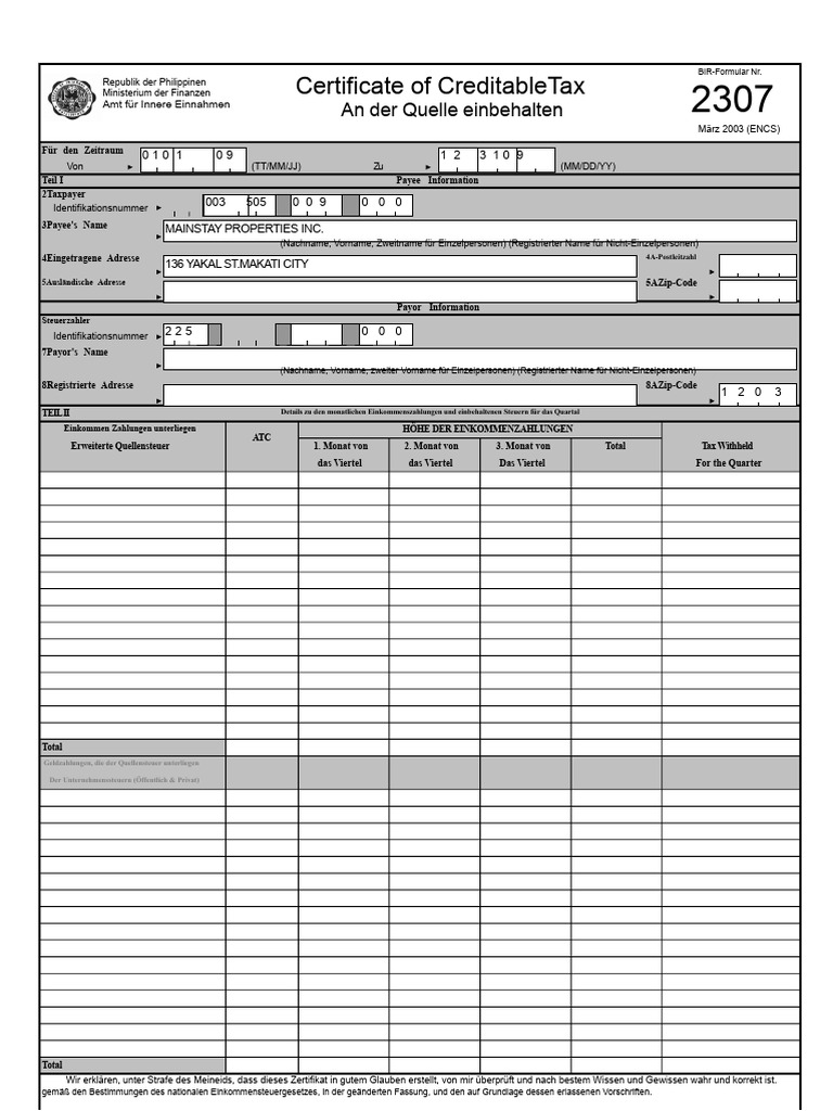 Bir Form 2307 | PDF