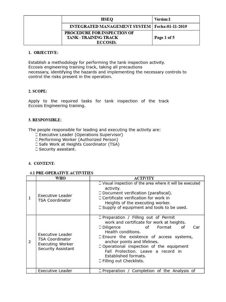 Tank Inspection Procedure Overview | PDF | Safety