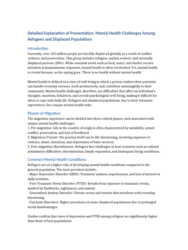Mental Health Issues in Refugees | PDF | Mental Health | Refugee