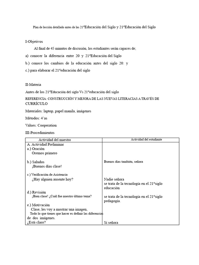 Plan de Lección Detallado en Educación Del Siglo XXI Abdul Maguid | PDF ...