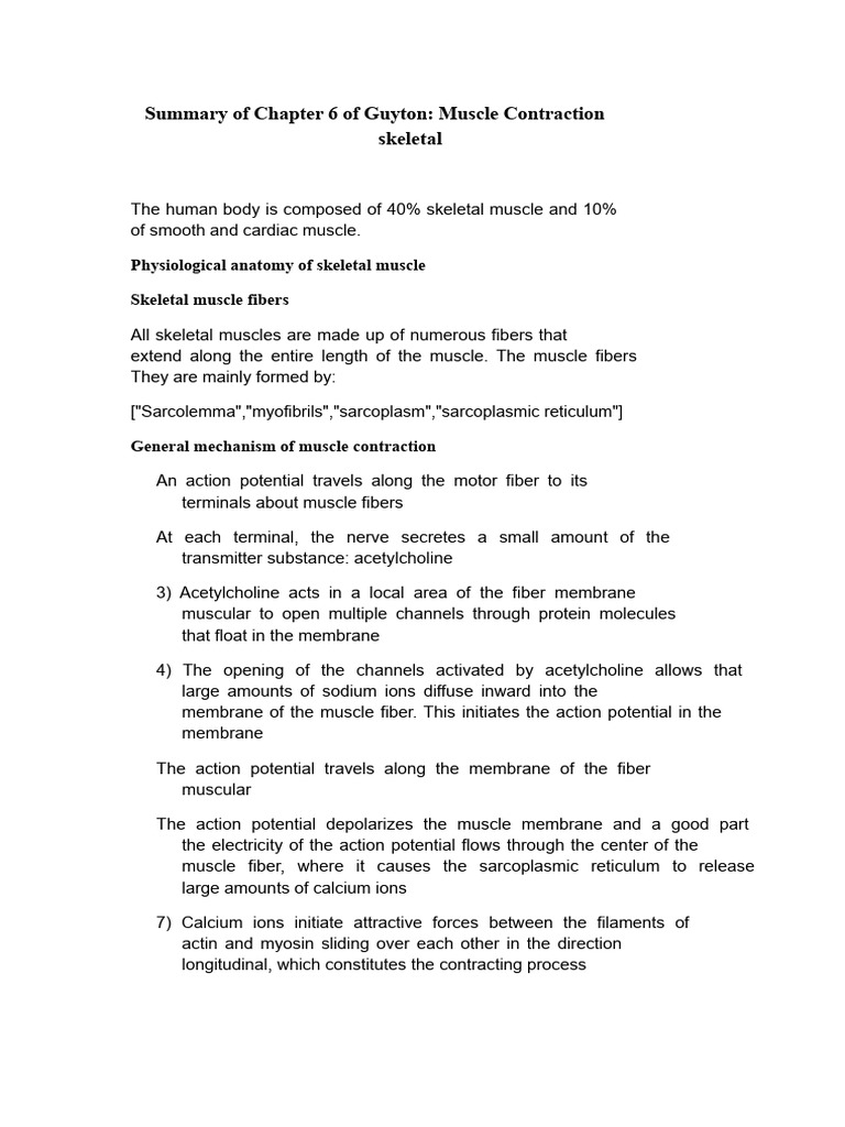 Physiology Of Guyton Summary Chapter 6 Pdf Muscle Contraction